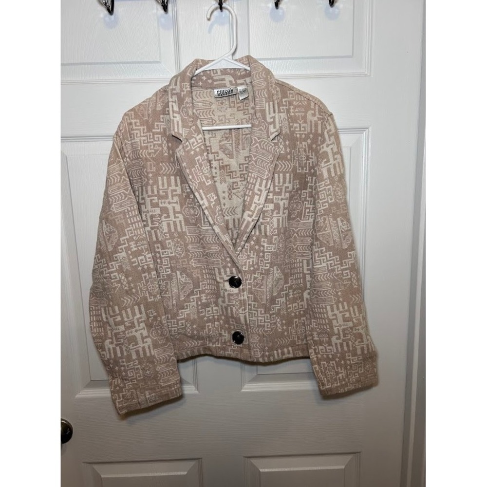 Chico's Design Size 0 Small Tan Blazer Geometric Business Casual 100% Cotton
